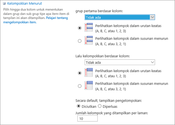 Pilih satu atau dua kolom untuk dikelompokkan