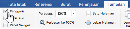 Opsi Penggaris disorot pada tab Tampilan.