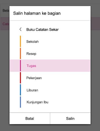 Menu Salin halaman ke di OneNote untuk Android