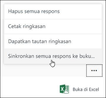 Opsi Sinkronkan semua respons ke buku kerja baru di Microsoft Forms