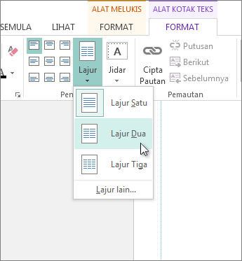 Cuplikan layar Kolom Alat Kotak Teks di Publisher.