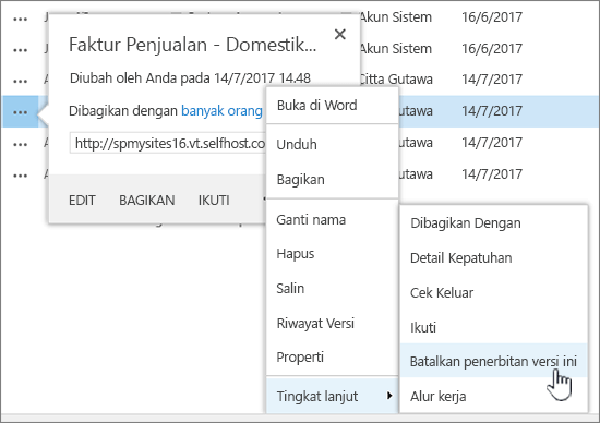 Klik Tidak Terbitkan versi ini