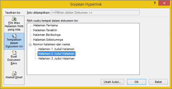 Membuat hyperlink ke halaman di publikasi