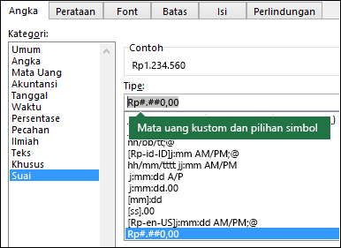 Fungsi TEXT - Mata uang kustom dengan simbol