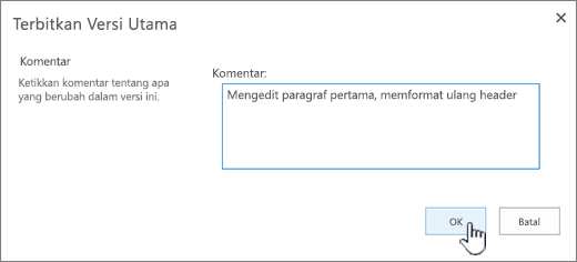 Isi komentar dan klik OK