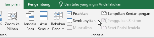 Menyembunyikan atau memperlihatkan buku kerja dari Tampilkan > Windows > Sembunyikan/Munculkan