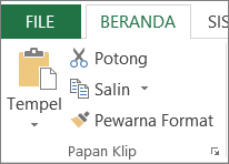 Tombol Salin dan Tempel di tab Beranda