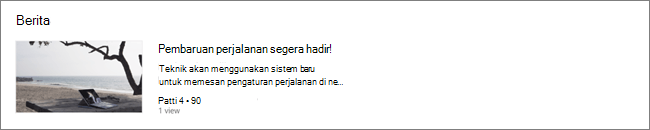 Tangkapan layar komponen web Berita dari situs SharePoint, tempat postingan telah difilter