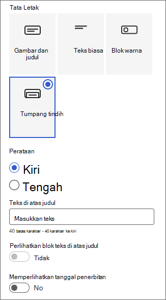 Cuplikan layar panel Kustomisasi daerah judul.