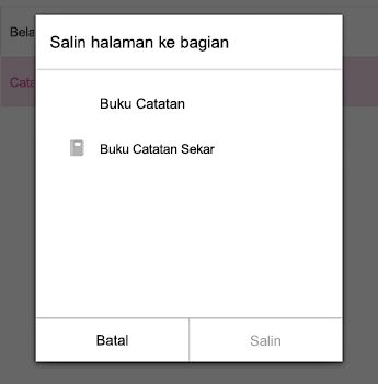 Menu Halaman Salin di OneNote untuk Android