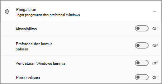 Bagian Pengaturan cadangan Windows.