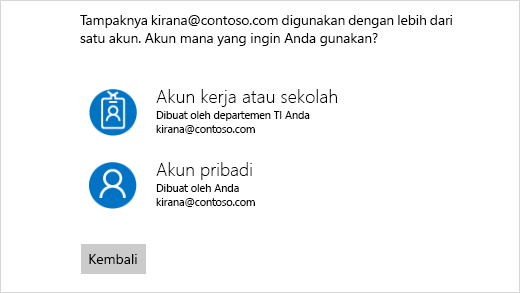 Layar masuk dengan dua alamat email