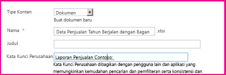 Pengguna bisa menambahkan kata kunci di dialog properti dokumen.