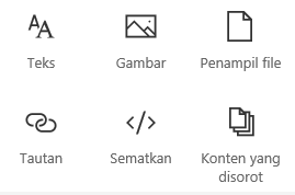 Cuplikan layar menu Komponen web di Sharepoint.