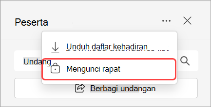 Gambar yang memperlihatkan opsi turun bawah Peserta dengan kunci rapat.