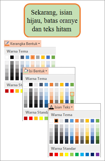 Bentuk dengan warna isian, teks, dan batas baru