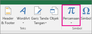 Tombol Persamaan di pita Excel 2016