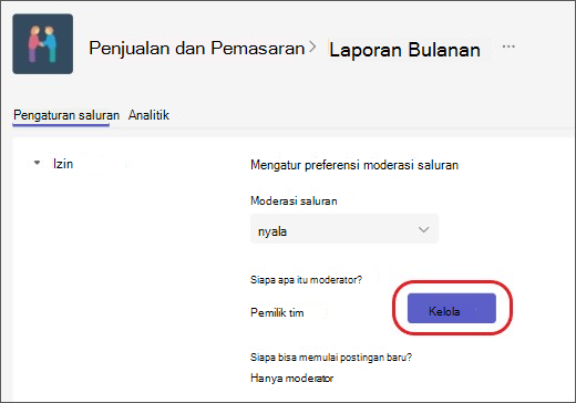 menambahkan atau menghapus moderator saluran