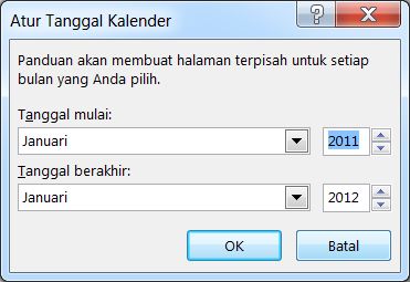 Atur tanggal kalender Anda di kotak dialog ini.