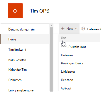 Daftar baru SharePoint