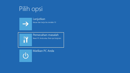 Pilih layar opsi di Lingkungan Pemulihan Windows.