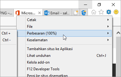 Cuplikan layar menu Alat di Internet Explorer