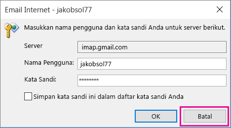 Jika Anda mendapatkan kotak dialog ini, pilih Batalkan.