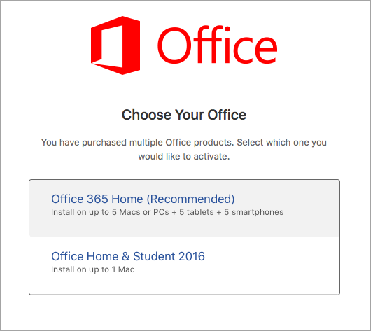 Memilih tipe lisensi Office 2016 untuk Mac