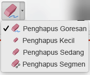 Di Mac, PowerPoint untuk Office 365 memiliki empat penghapus untuk tinta digital.