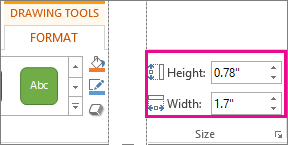 Kotak Tinggi dan Lebar pada tab Format Alat Menggambar