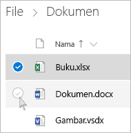 Cuplikan layar memilih file di OneDrive dalam tampilan daftar