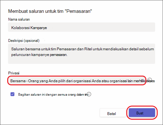 Teams - membuat saluran bersama baru