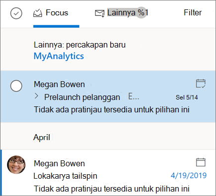 Tampilan Outlook di kotak masuk web