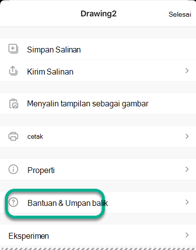 Opsi Bantuan dan Umpan Balik.