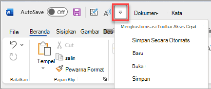 Gambar ikon Toolbar Akses Cepat di atas pita