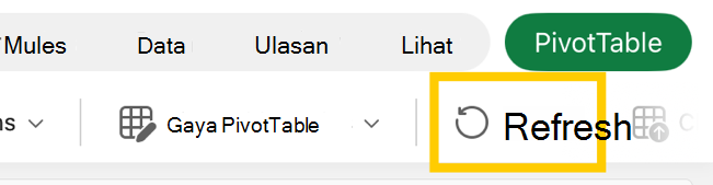 Tombol refresh PivotTable di pita di iPad.