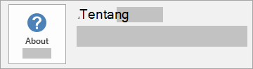 Cuplikan layar tombol Tentang Office untuk penginstalan MSI. Nomor build atau versi tidak disertakan