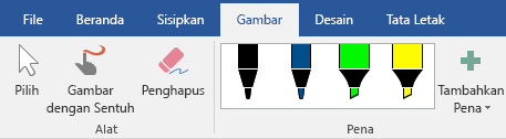 Pena dan penyorot pada tab Gambar di Office 2019