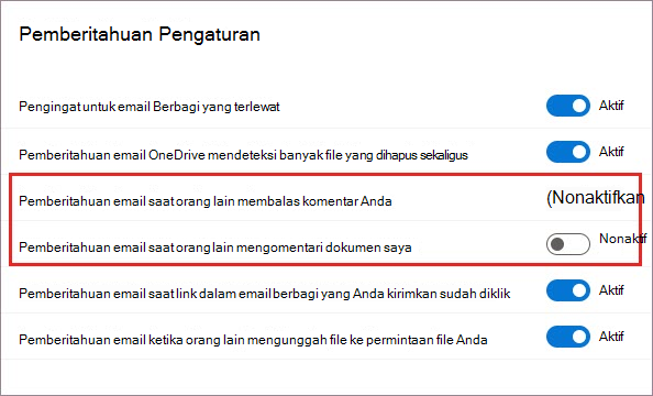 Pengaturan Pemberitahuan OneDrive