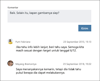 Cuplikan layar bagian komentar dari tugas Planner