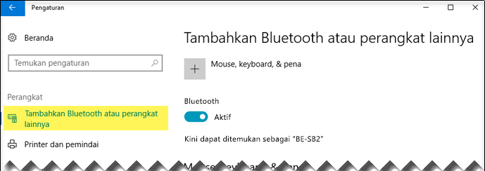 Pastikan opsi Bluetooth & perangkat lain dipilih di sisi kiri