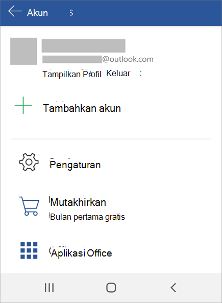 Menampilkan opsi untuk Keluar dari Office pada perangkat Android