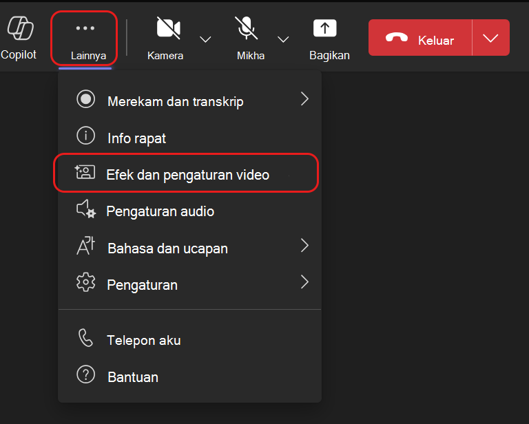 Bilah menu avatar dapat ditemukan di bawah Lainnya ...