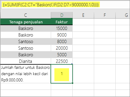 Contoh 3: SUM dan IF ditumpuk dalam sebuah rumus