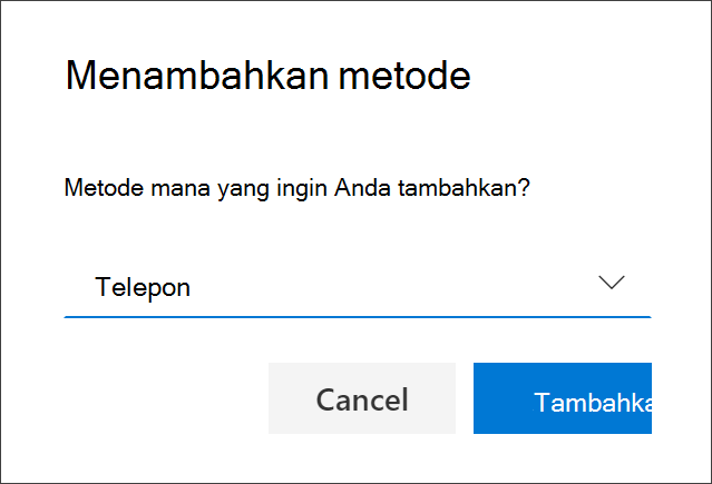 Kotak Tambahkan metode, dengan Telepon dipilih