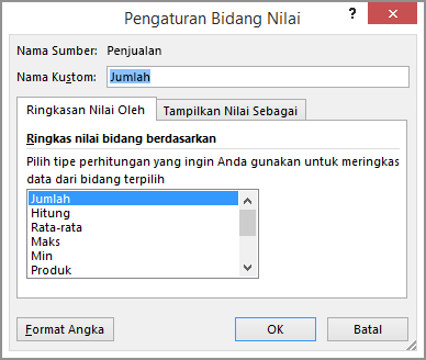 Kotak dialog Pengaturan Bidang Nilai