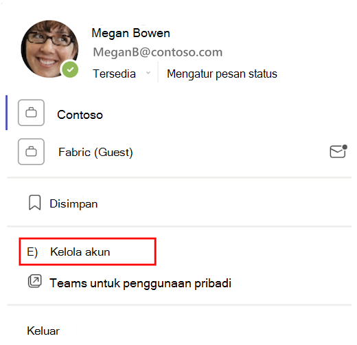 Pada kartu profil, kotak merah menyoroti Kelola akun.