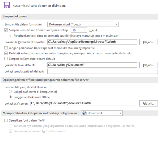 opsi Simpan Word 2016