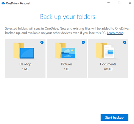 Cuplikan layar kotak dialog Siapkan proteksi folder penting di OneDrive