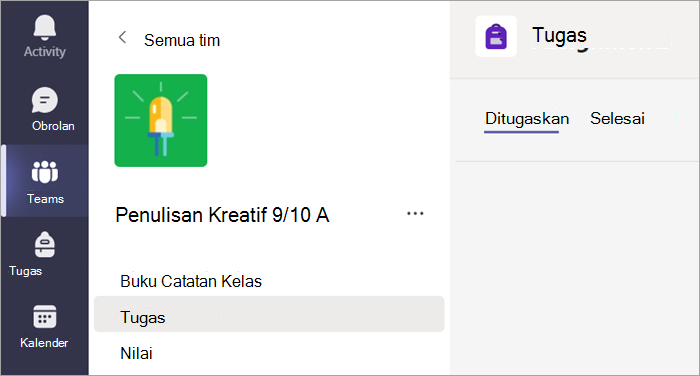 Pilih tab Tugas untuk menampilkan tugas Anda dalam satu kelas.